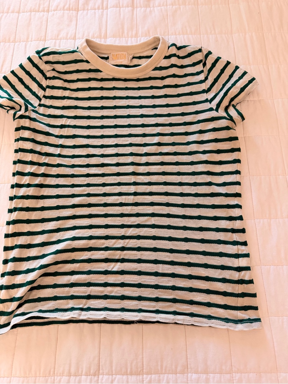 Nation LTD White and Green Striped Short Sleeve Tee